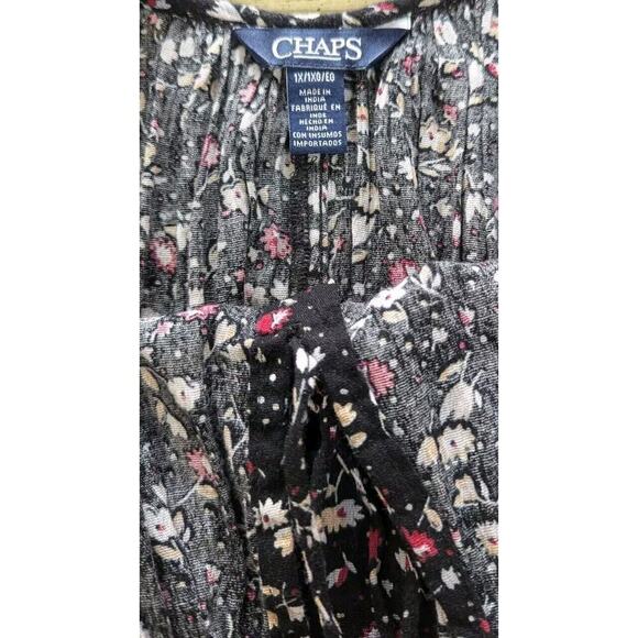 Womens Blouse Chaps Size 1X Ditsy Floral Long Sleeve Black Top Ruffle Cuffs - Picture 3 of 8